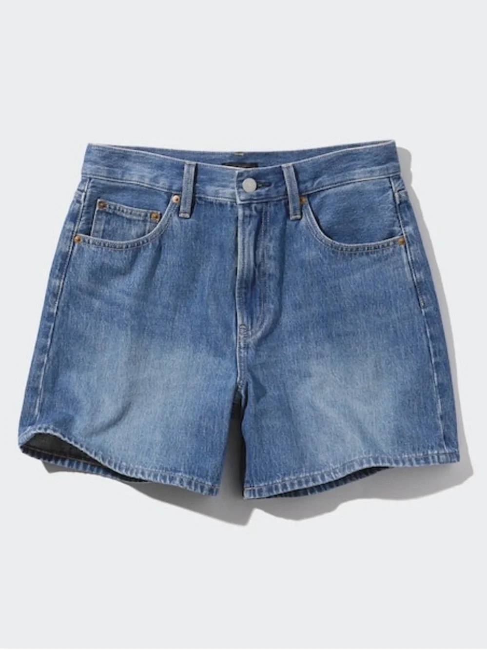 Uniqlo High Rise Baggy Denim Shorts Blue